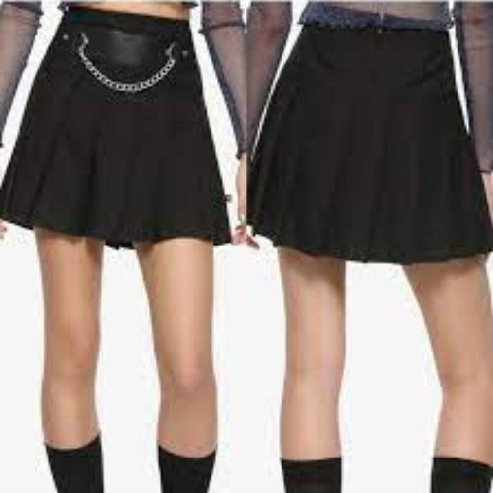 Royal Bones Pleated Mini Skirt with Chain Sz S Black School Girl Punk Gothic